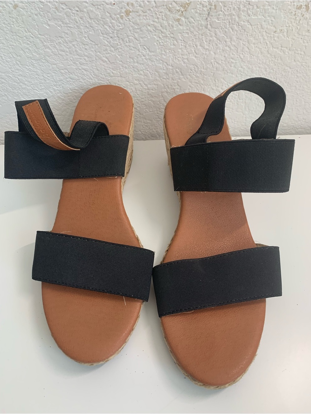 Tommy Bahama Black Elastic Strap Espadrille Wedge Sandals